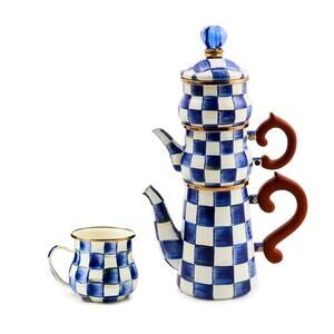 NEW Mackenzie-Childs Royal Check Stackable Coffee Set & Mugs Set